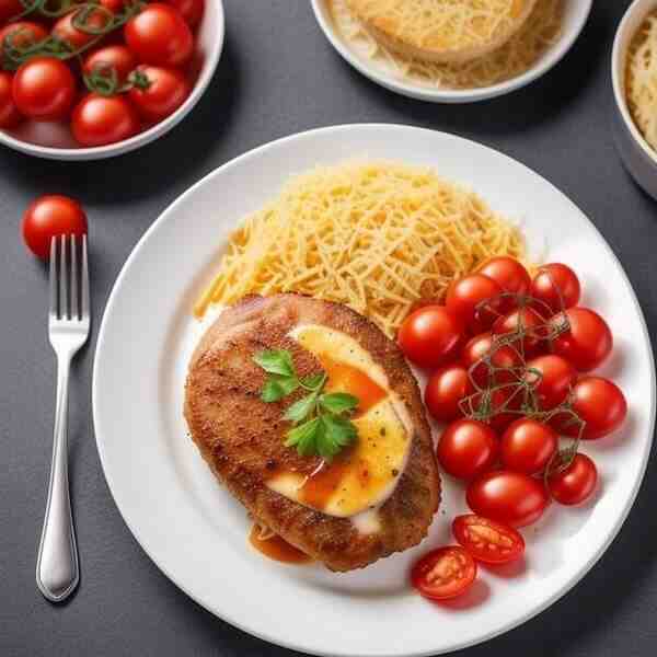 Отбивная из куриного филе с помидорами и сыром